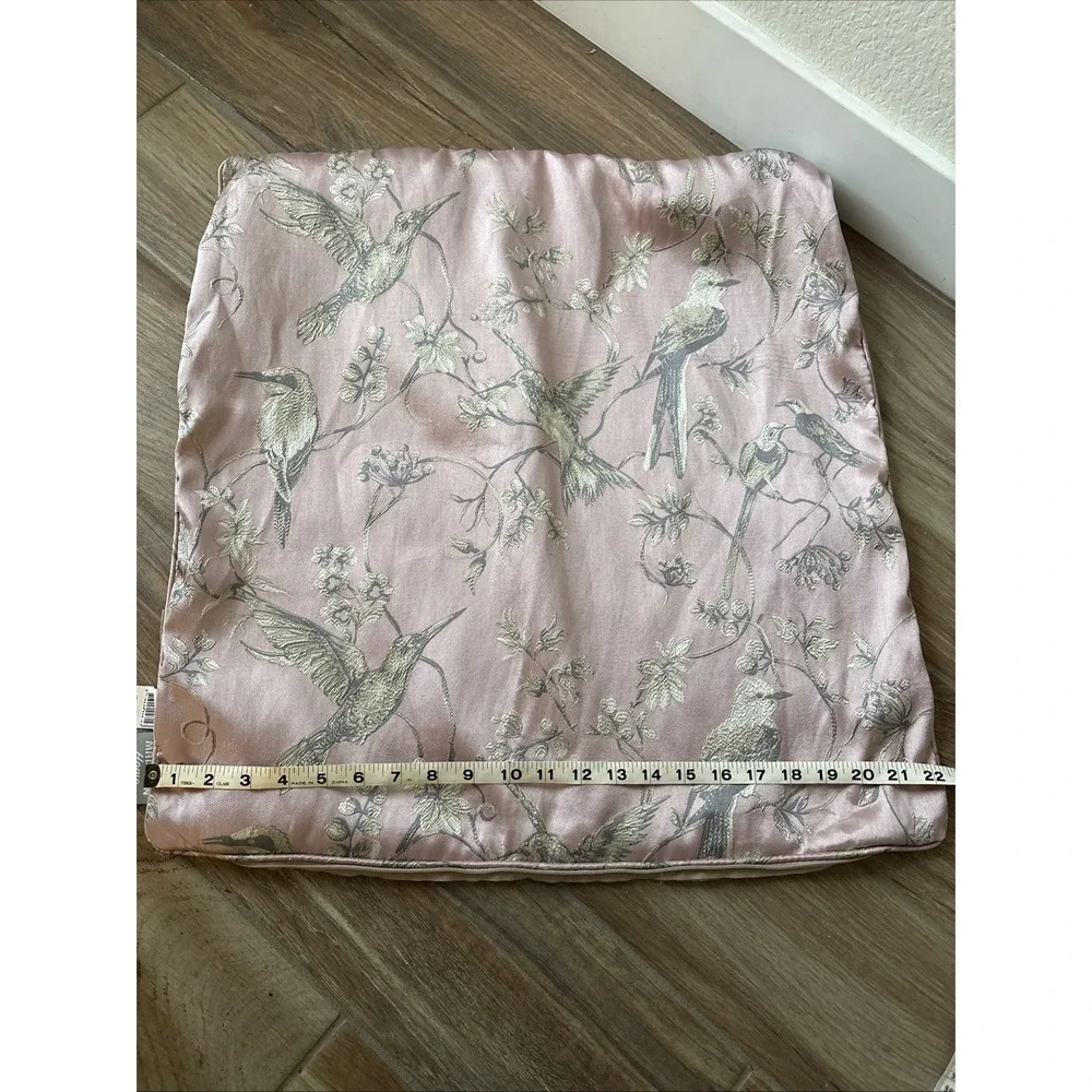 Silky Brocade Pillow Cover - Pale Gold & Pink Birds‎ in Trees - Madison Home 23